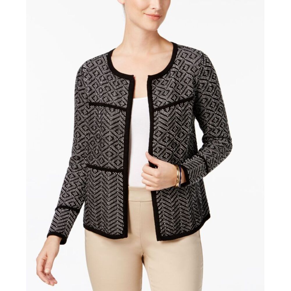 Charter Club Cotton Mixed Print Open Front Cardigan
